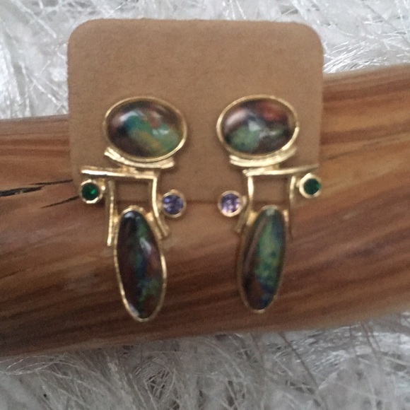 New Unique Abstract Art Deco Resin Drop Earrings - Picture 2 of 9